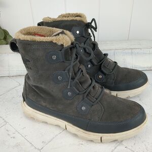 Sorel Explorer II Joan Cozy Waterproof Faux Fur Boots Size 9.5 Grey Suede